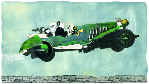Illustration of Chitty Chitty Bang Bang flying through the air